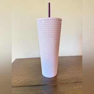Starbucks Light Purple Grid Tumbler with Purple Straw